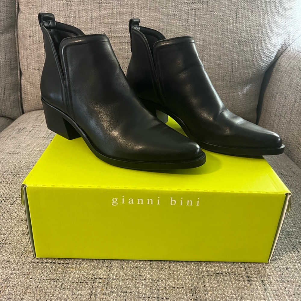 Black leather booties